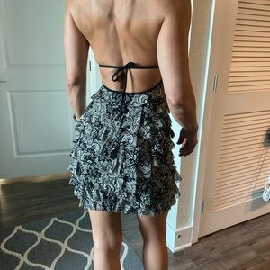 Ruffle black and beige dress